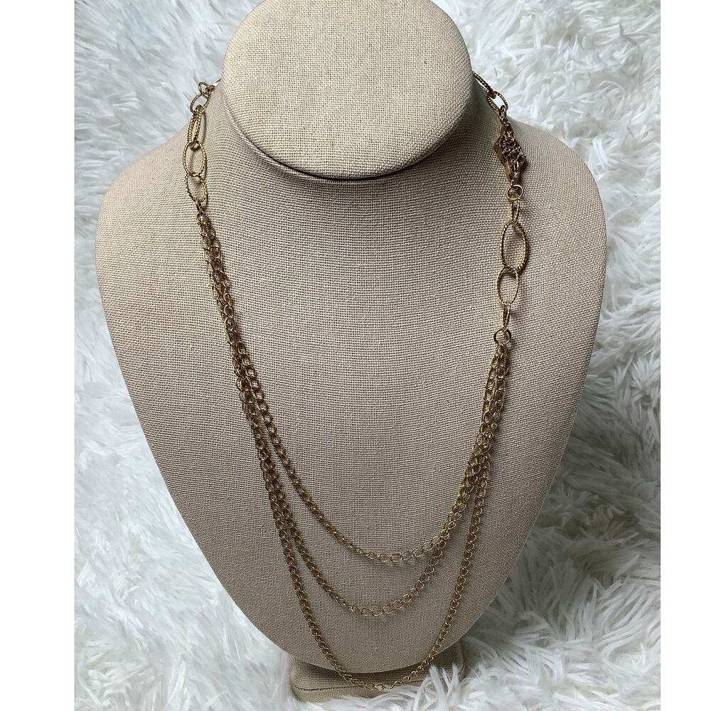 Rachel Gold Tone Multi Strand Layered Chain Oval Link Statement Necklace A5-27